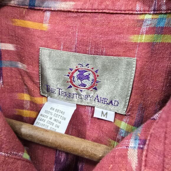 The Territory Ahead Shirt Mens Medium Red Button Up Short Sleeve Retro Vtg - Picture 3 of 11
